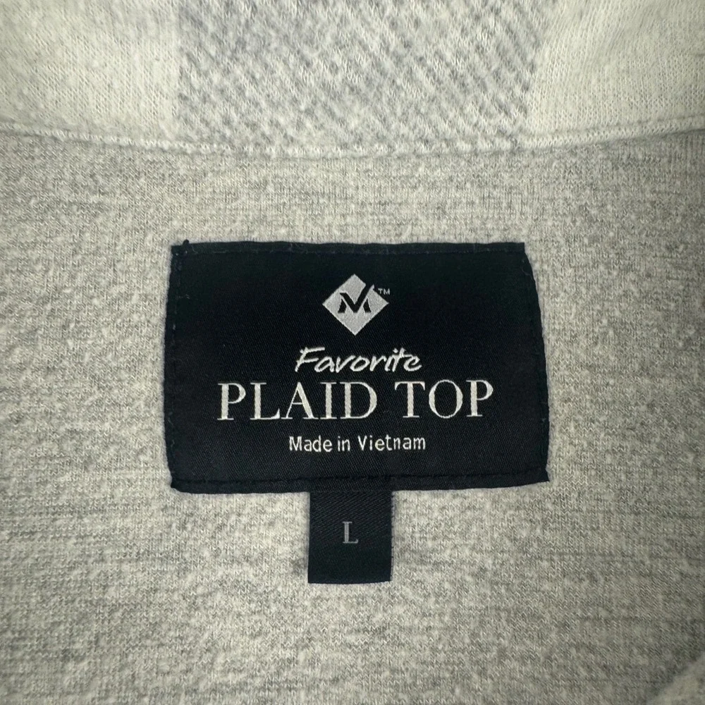 Members Mark Favorite Plaid Top Grey White Buffalo Check Button Down FS-2001 L - Picture 3 of 8